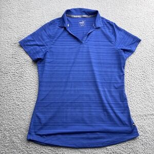 PUMA Golf Shirt Top Polo Womens Medium S/S Heathered Blue Tennis Pickleball